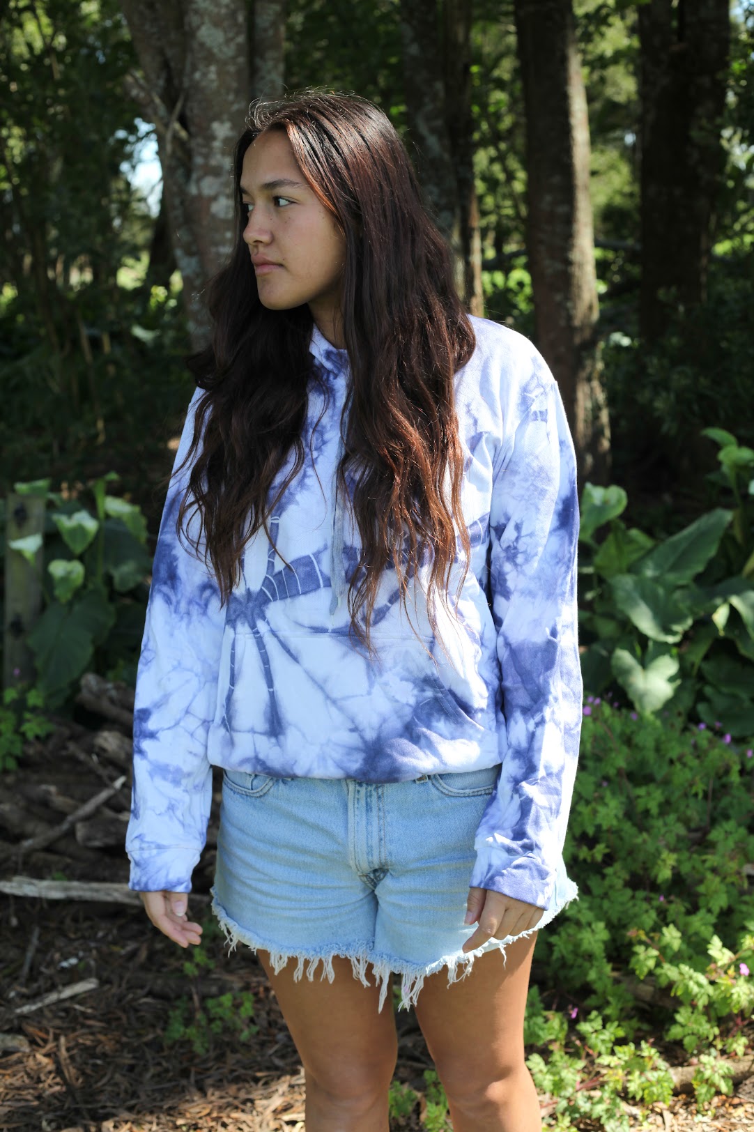 Tie Dye Hoodie - White/ Navy