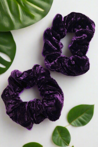 Velvet Scrunchie Duo – Subtle Geometric Design