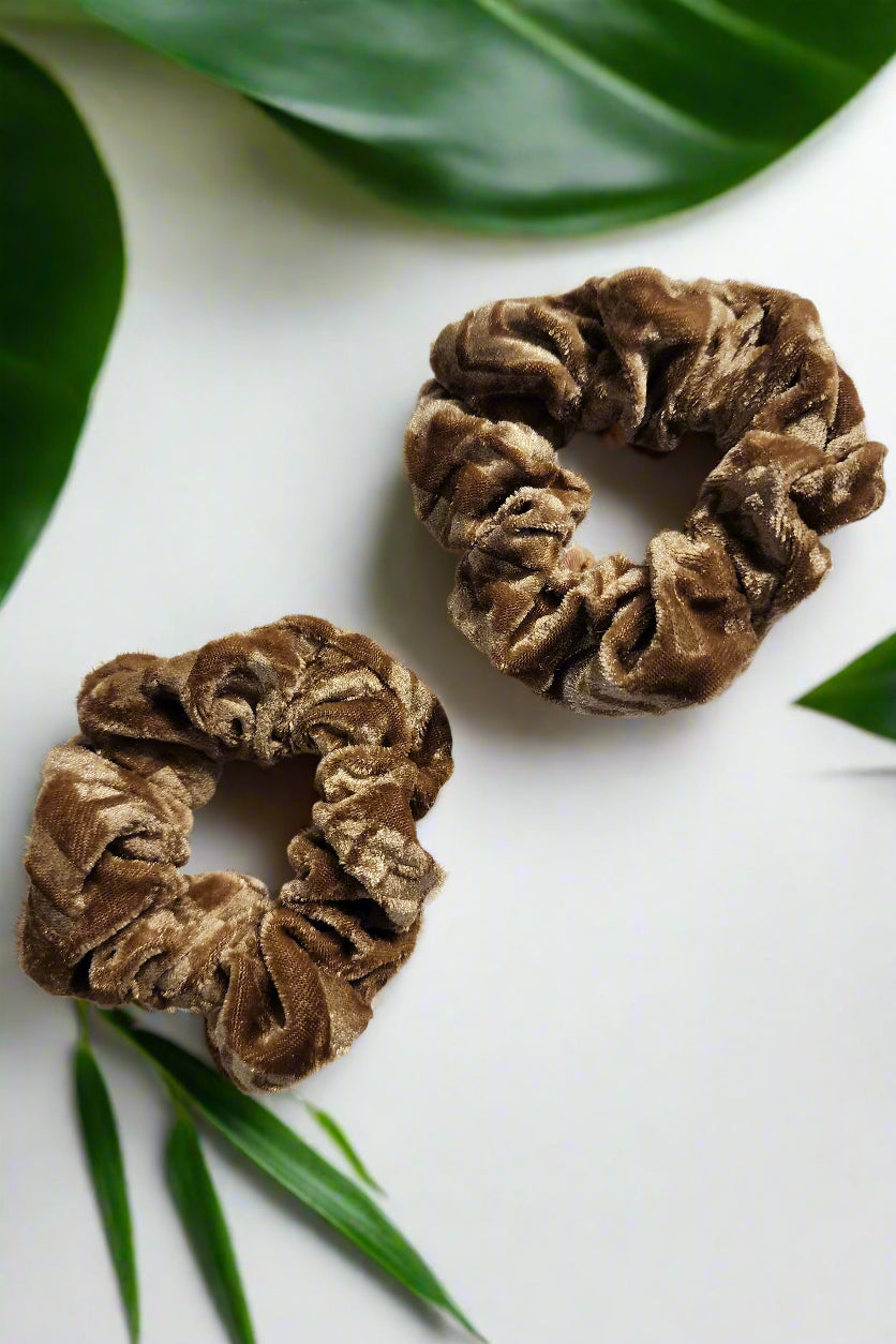 Velvet Scrunchie Duo – Subtle Geometric Design