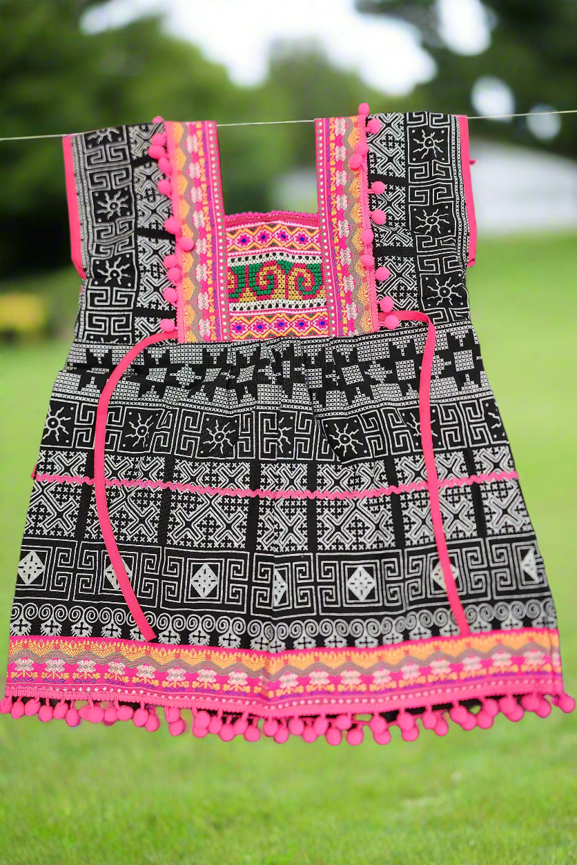 Girls Ethnic Dress - Black & Pink