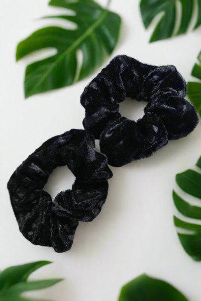 Velvet Scrunchie Duo – Subtle Geometric Design