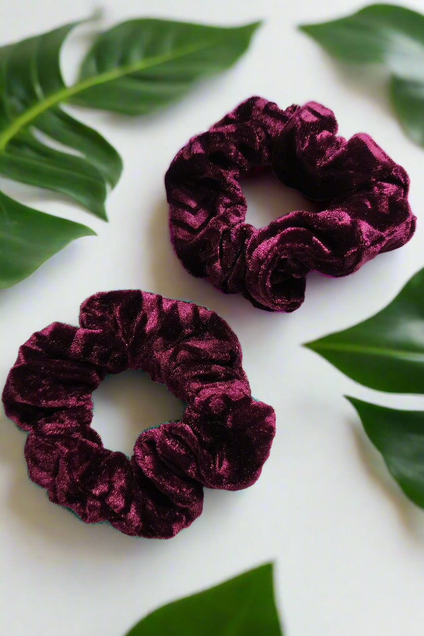 Velvet Scrunchie Duo – Subtle Geometric Design