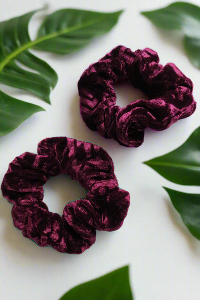 Velvet Scrunchie Duo – Subtle Geometric Design