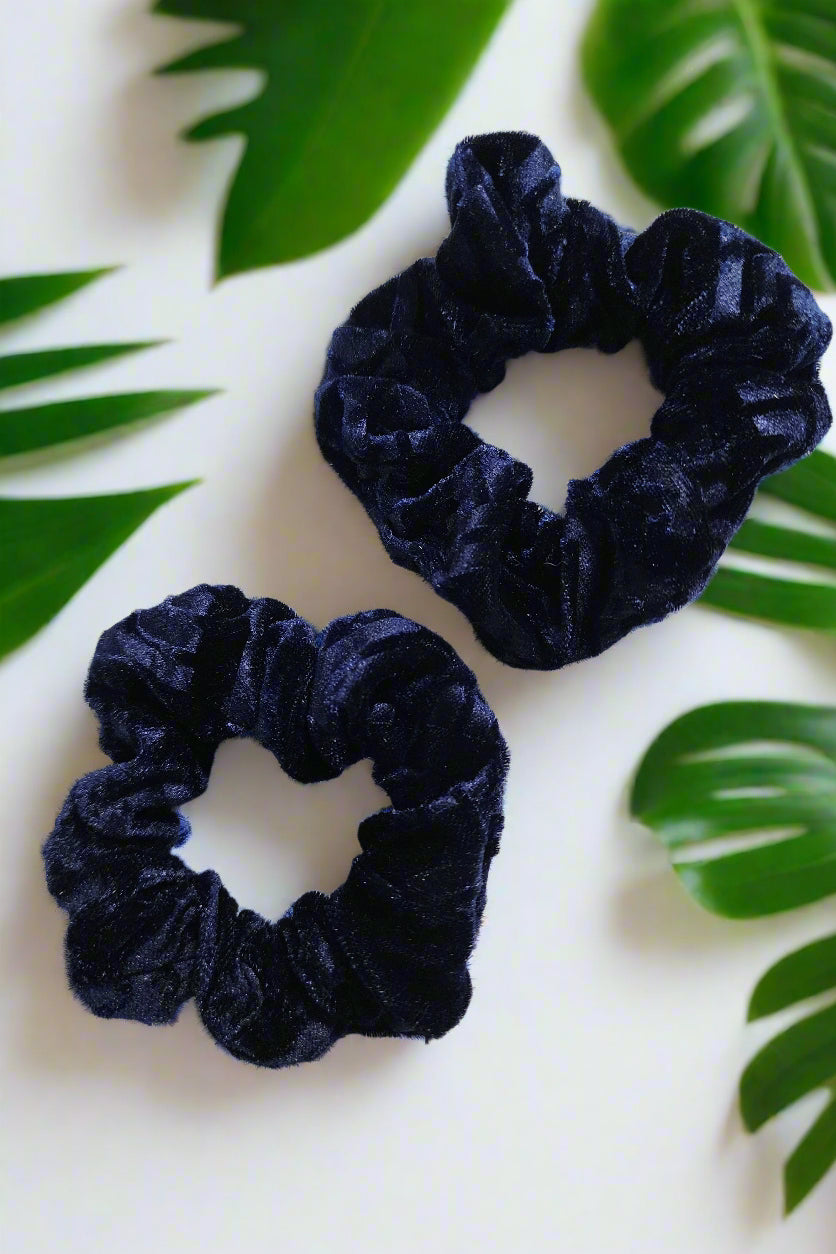 Velvet Scrunchie Duo – Subtle Geometric Design