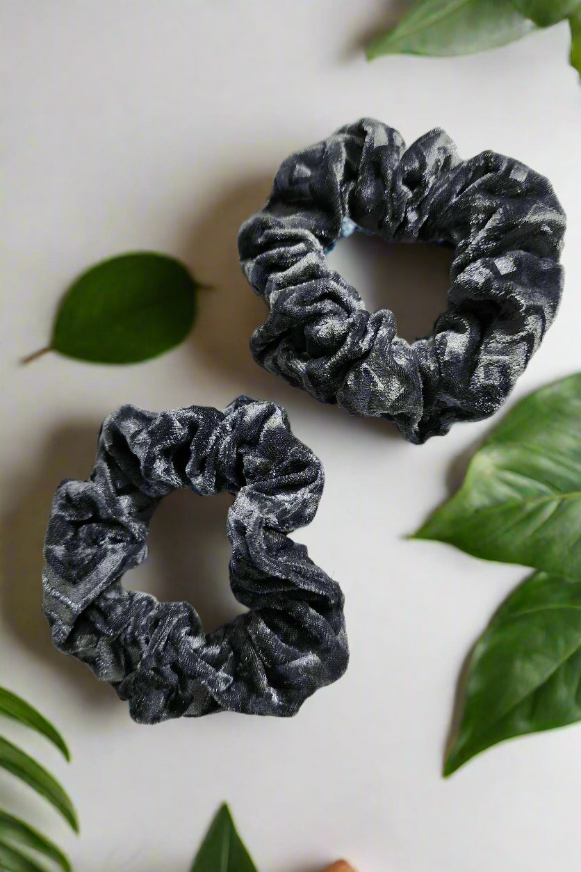 Velvet Scrunchie Duo – Subtle Geometric Design