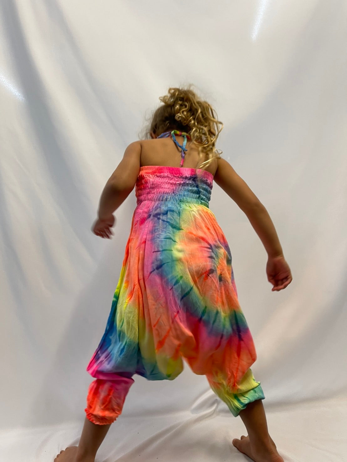 Children's Tie Dye Harem Jumpsuit - Neon Rainbow