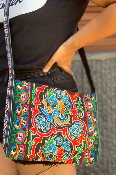 Embroidered side bag