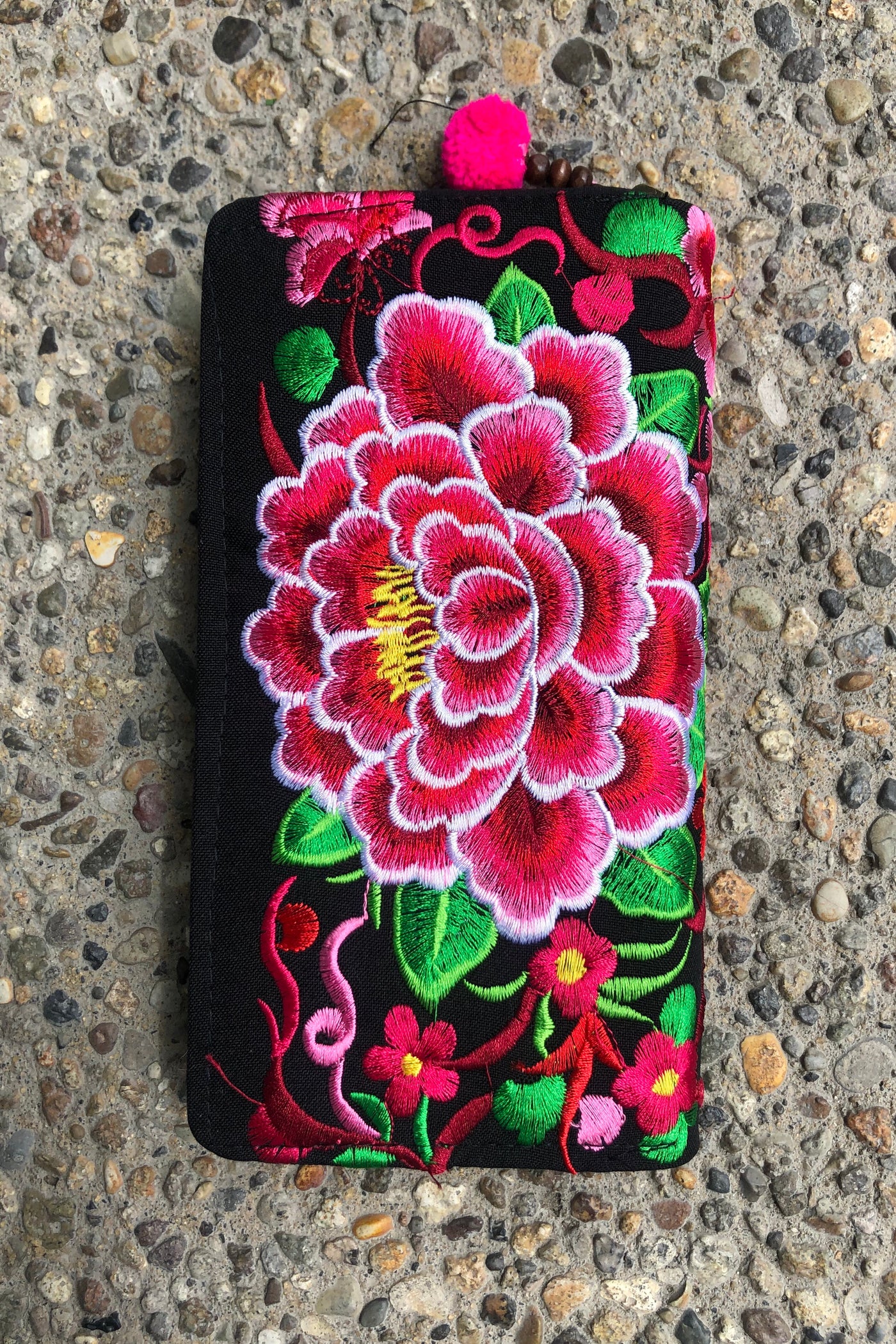 Embroidered Wallet - Large - Black Lotus