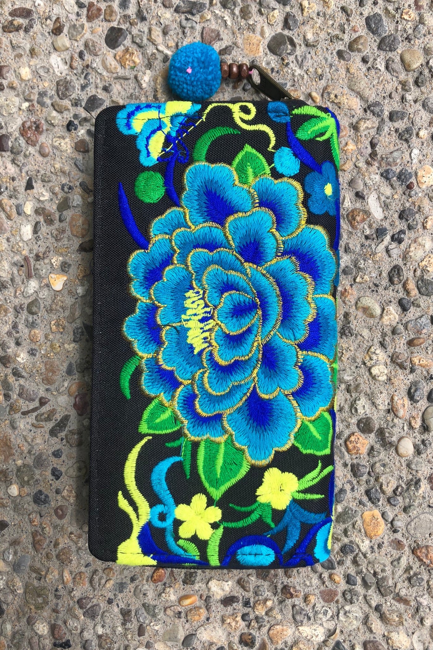 Embroidered Wallet - Large - Black Lotus
